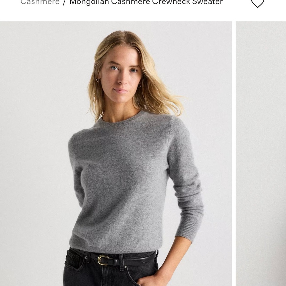 Quince Women's Classic 100% Mongolian Cashmere Heather Grey Crew Neck Sweater